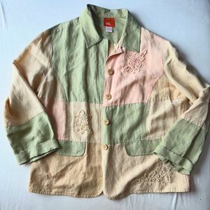 Color Block Patchwork Hearts of Palm Shirt (Size 14)